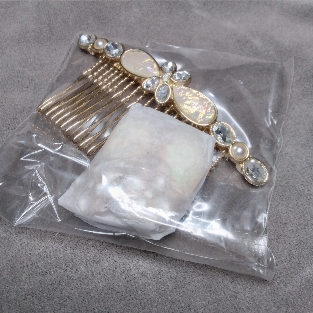 Gold opal hair comb teardrop earring jewelry set - Picture 10 of 12
